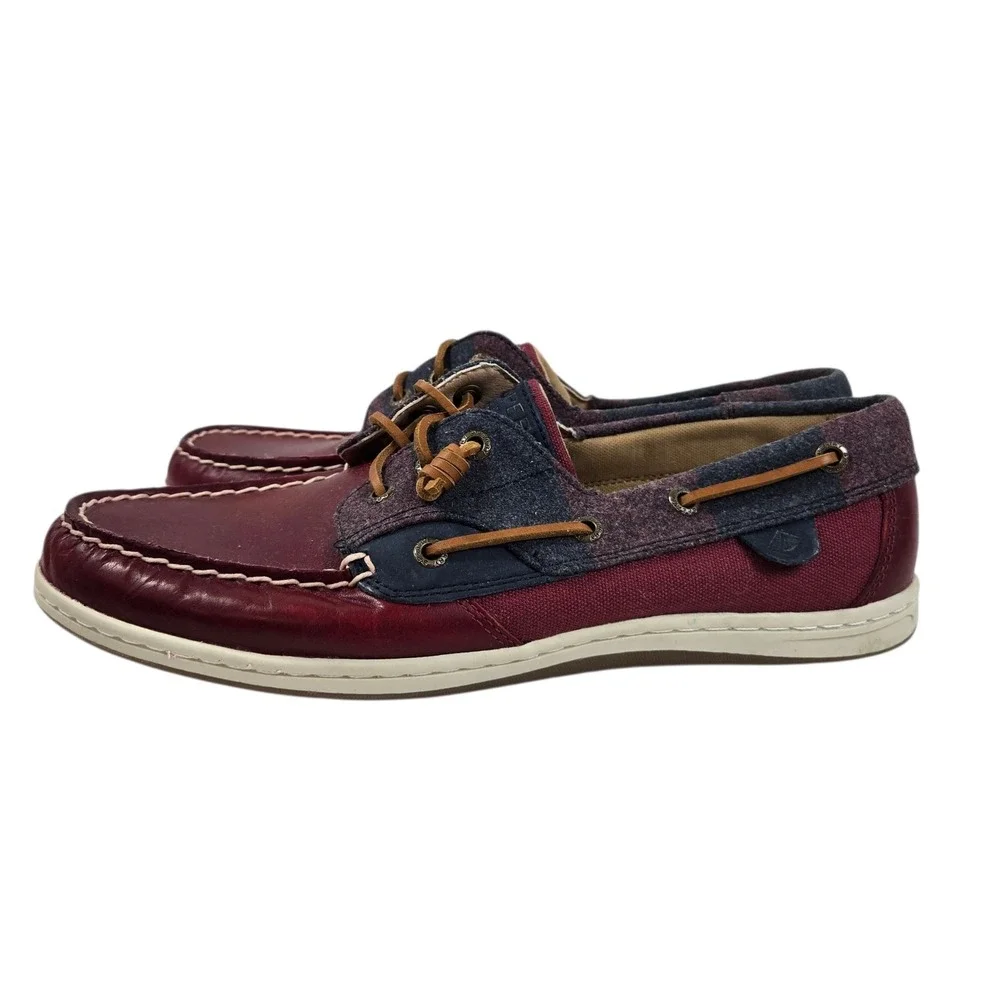 Sperry Songfish Varsity Wool Boat Shoe Women's 10 Maroon Navy 84410 NWOB